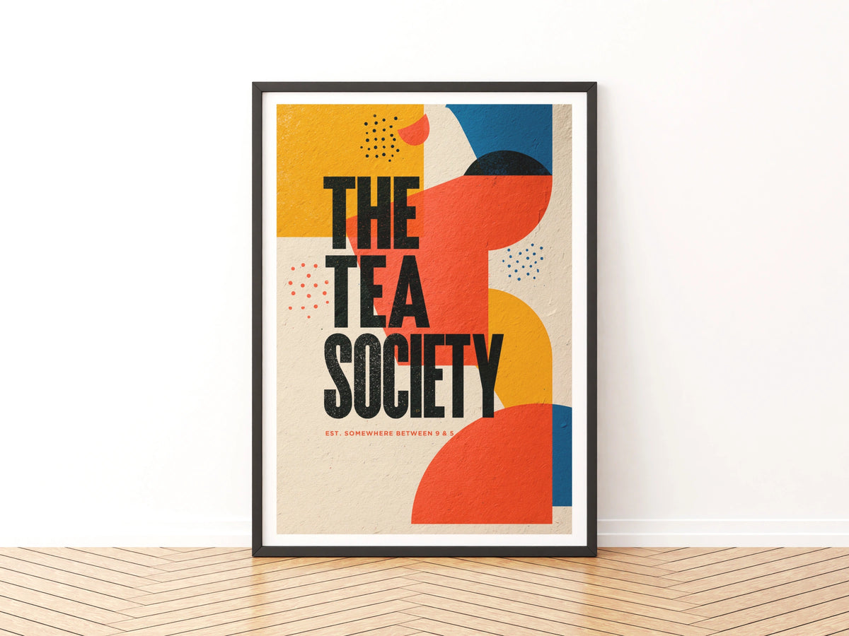 The Tea Society Vintage Food Poster Print | Rustic Kitchen Decor | Retro Mid Century Risograph Art
