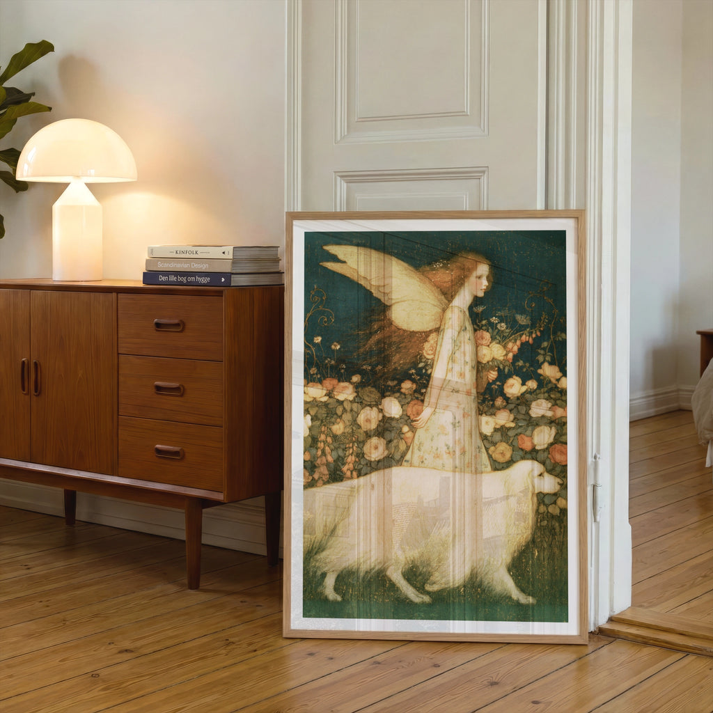 Arthur Rackham Fairy Girl Rose Garden Print, Classic Inspired Art, Vintage Fairy Dog Floral Poster