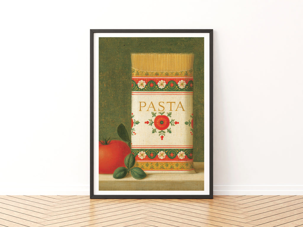 Vintage Food Poster Print, Pasta Kitchen Wall Art, Rustic Italian Retro Mid Century Risograph Decor