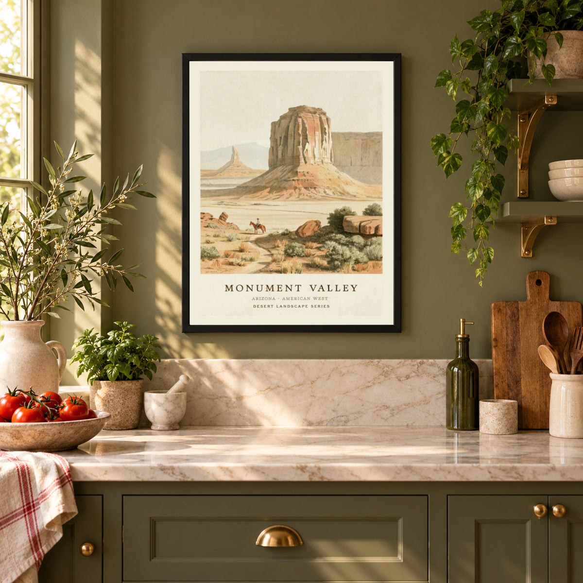 Monument Valley Arizona Print, Vintage Desert Landscape Poster, American West Wall Art