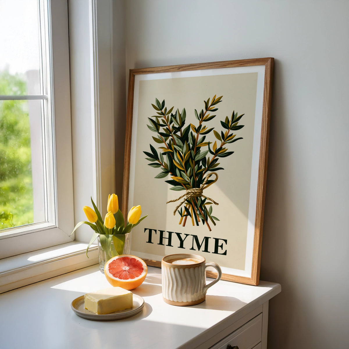 Thyme Herb Vintage Food Poster Print | Rustic Kitchen Decor | Retro Mid Century Risograph Art