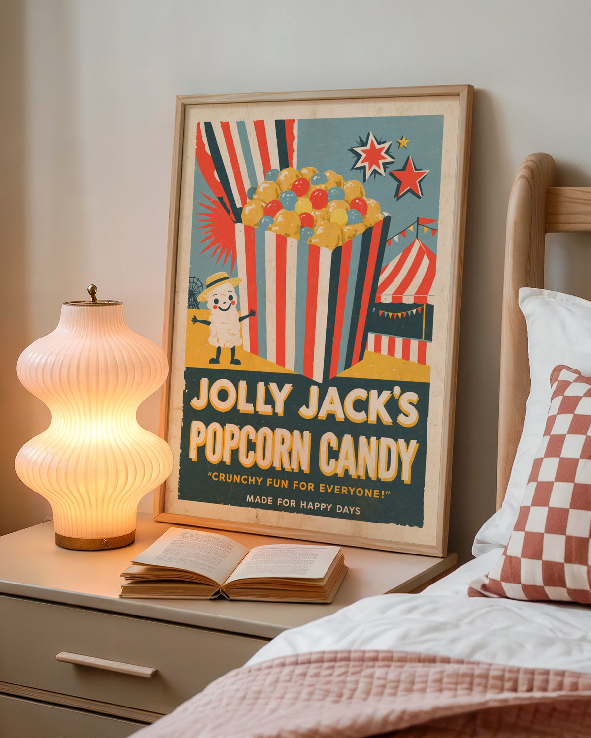 Contemporary Vintage Popcorn Candy Print, Retro Funfair Kitchen Wall Art, Circus Tent Food Poster