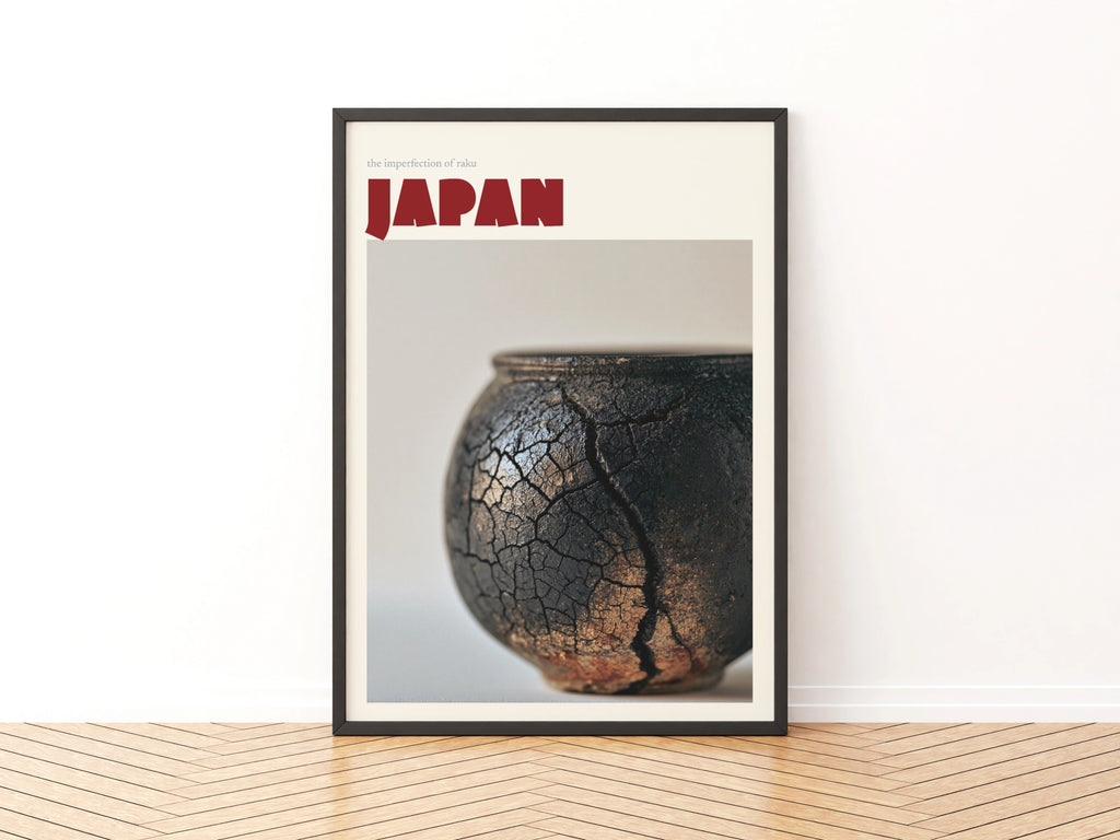 Japan Retro Travel Poster, Raku Pottery Print, Wabi Sabi Wall Art, Japanese Ceramic Decor