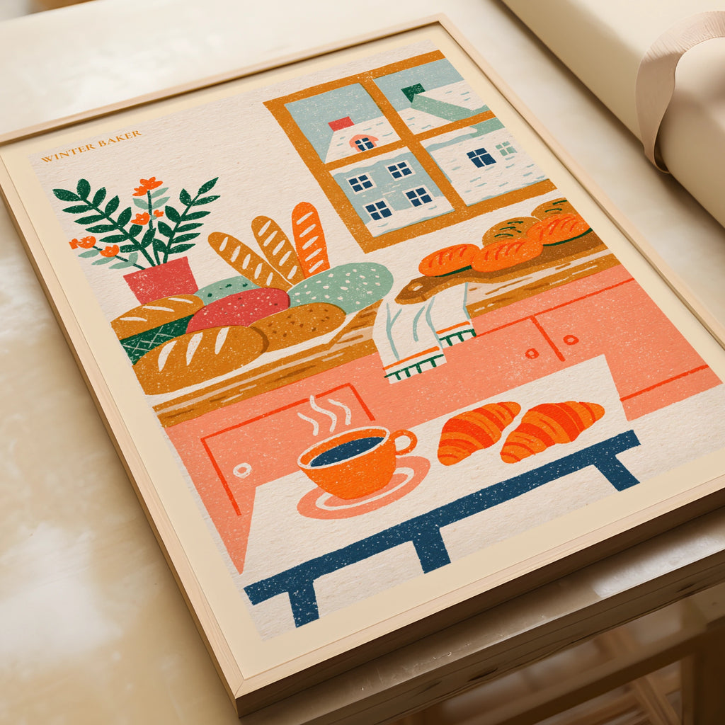 Winter Baker Vintage Food Poster Print | Rustic Kitchen Decor | Retro Mid Century Risograph Art