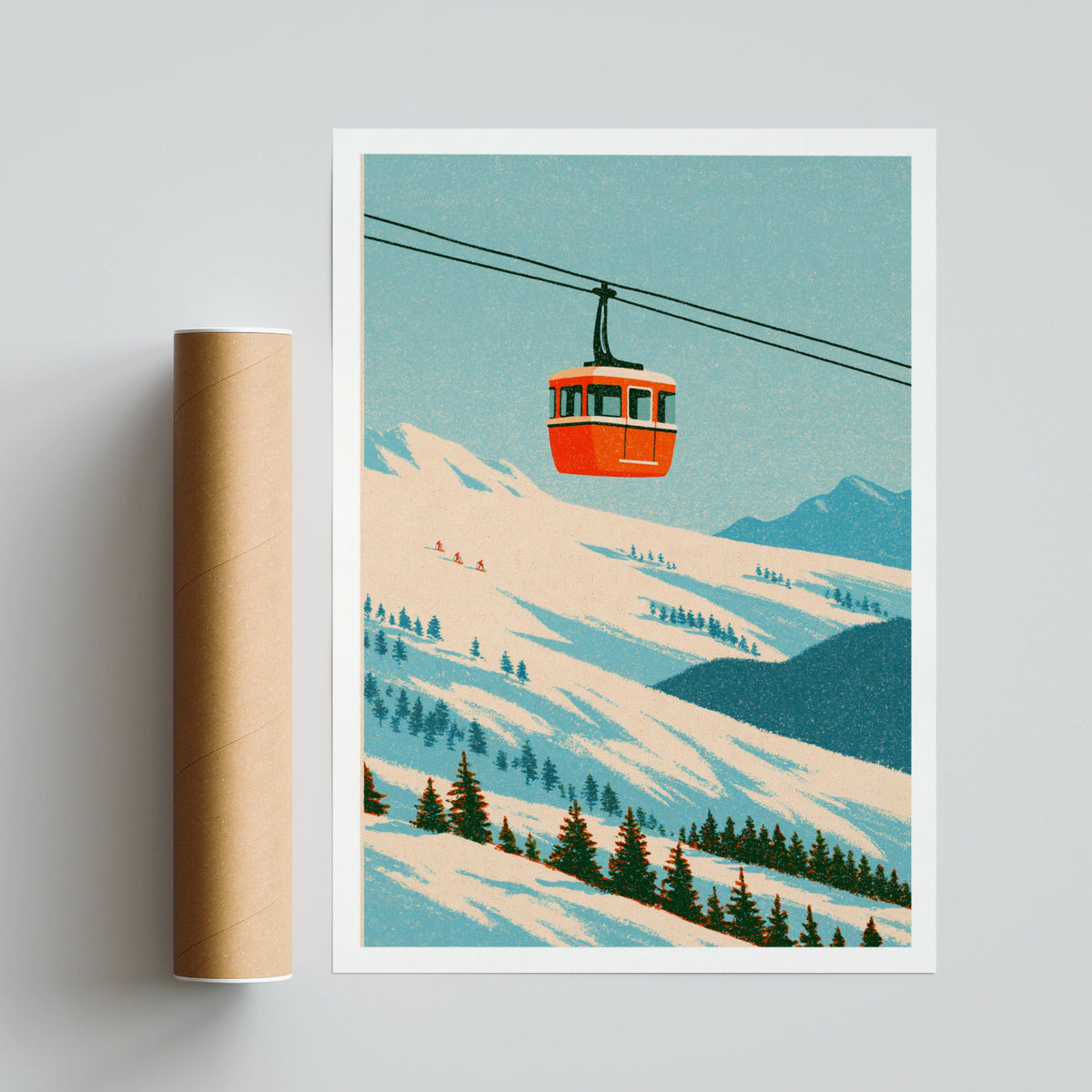 Retro Ski Gondola Poster, Vintage Mountain Cable Car Print, Alpine Wall Art Gift