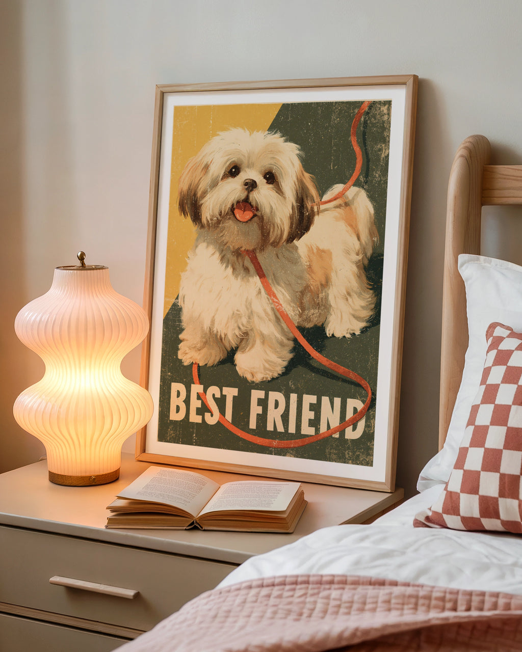 Retro Dog Poster, Best Friend Shih Tzu Wall Art, Vintage Folk Style Pet Print