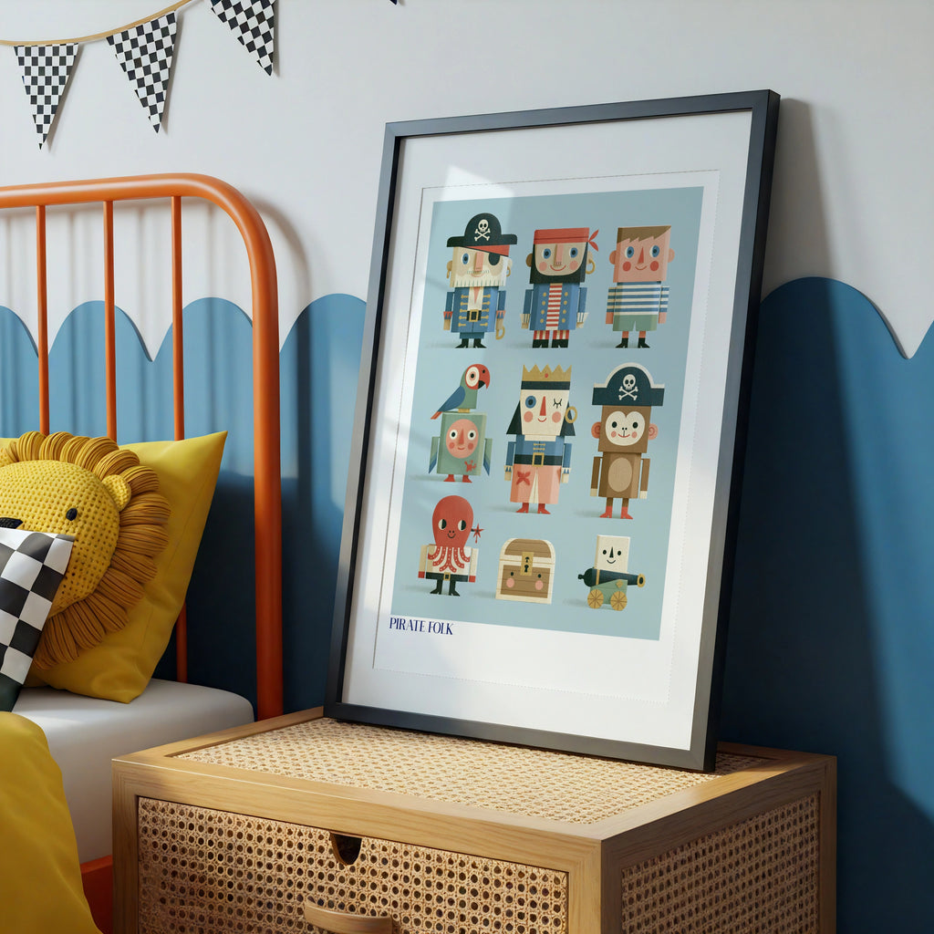 Pirate Folk Kids Wall Art, Retro Children's Print, Nursery Poster, Collectable