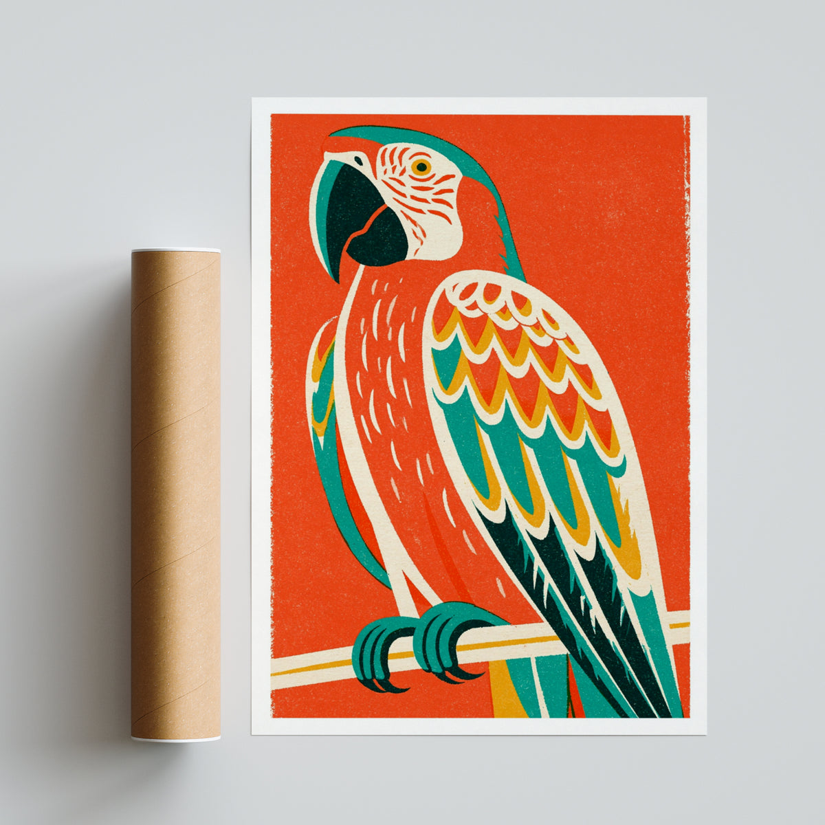 Retro Macaw Parrot Print, Vintage Style Bird Poster, Bold Tropical Wall Art, Mid Century Decor