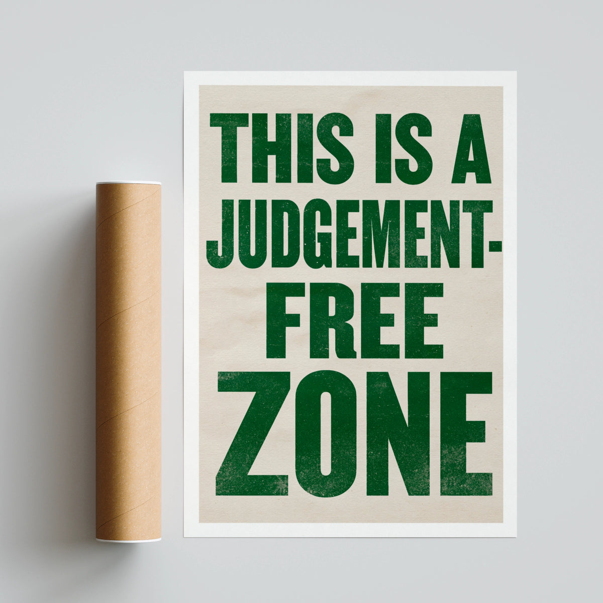 Judgement Free Zone Typography Print, Bold Green Quote Poster, Fun Office Wall Art