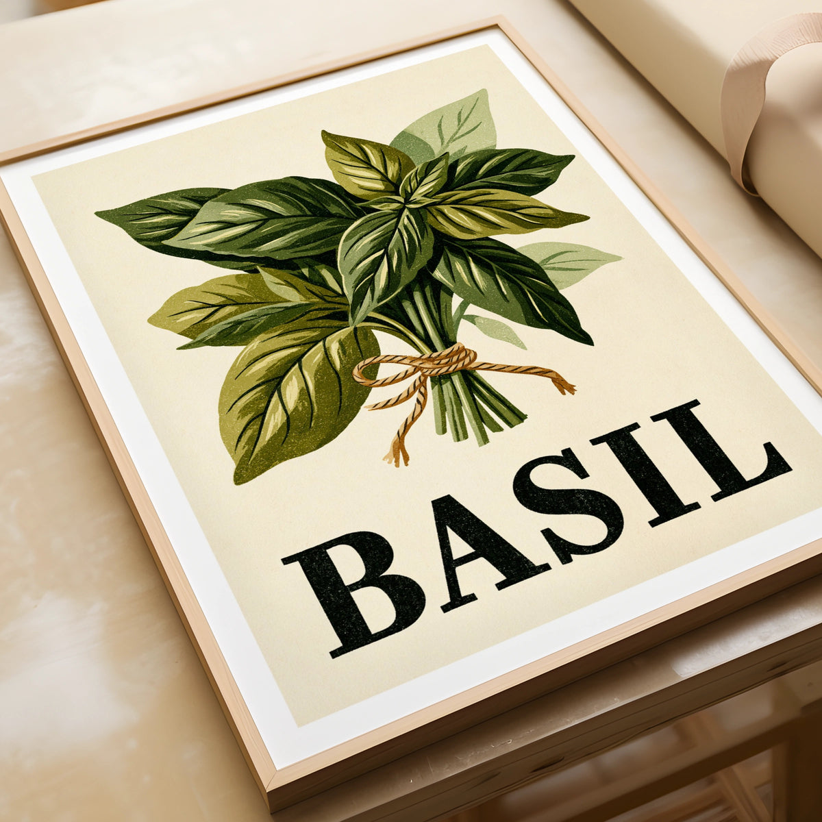 Basil Herb Vintage Food Poster Print | Rustic Kitchen Decor | Retro Mid Century Risograph Art