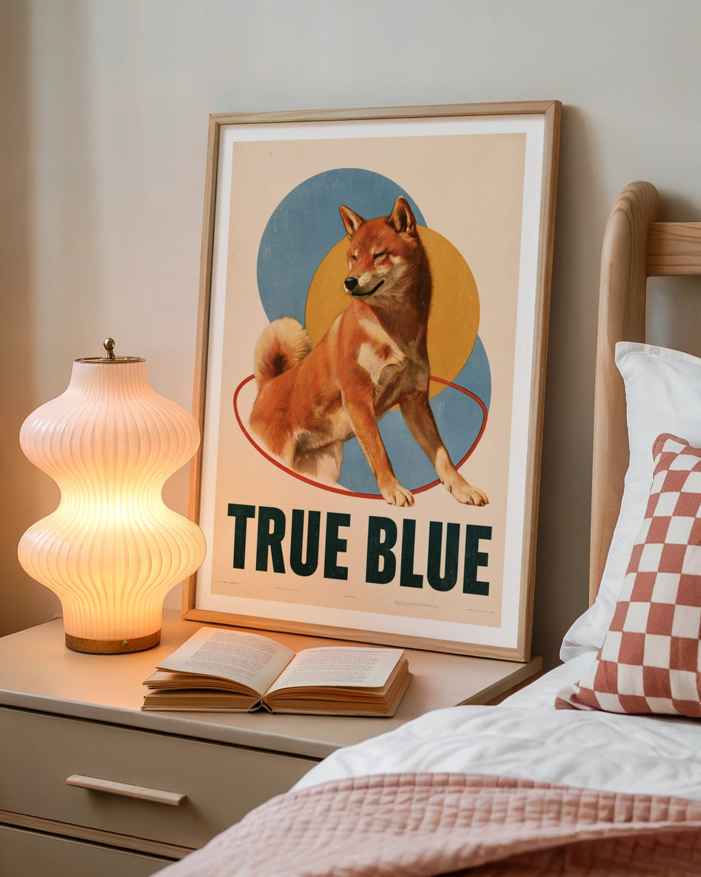 Shiba Inu Retro Dog Print, True Blue Folk Poster, Vintage Style Wall Art