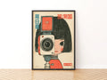 Vintage Japanese Camera Girl Poster, Retro Kawaii Wall Art, Mid Century Print