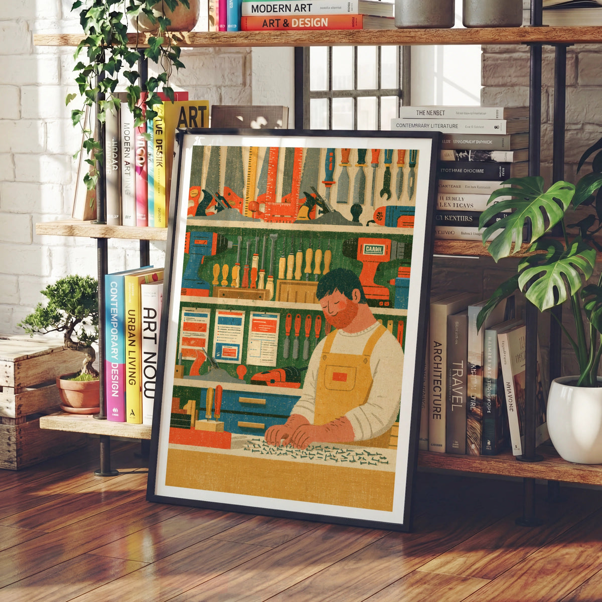 Retro Woodworker Workshop Poster, Craftsman Tools Wall Art Print, Vintage Workshop Decor