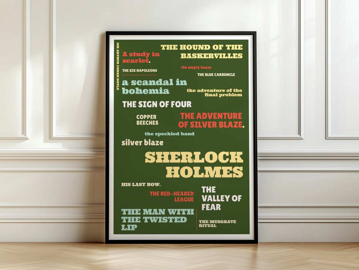 Sherlock Holmes Typography Print, Conan Doyle Stories Poster, Literary Wall Art Gift