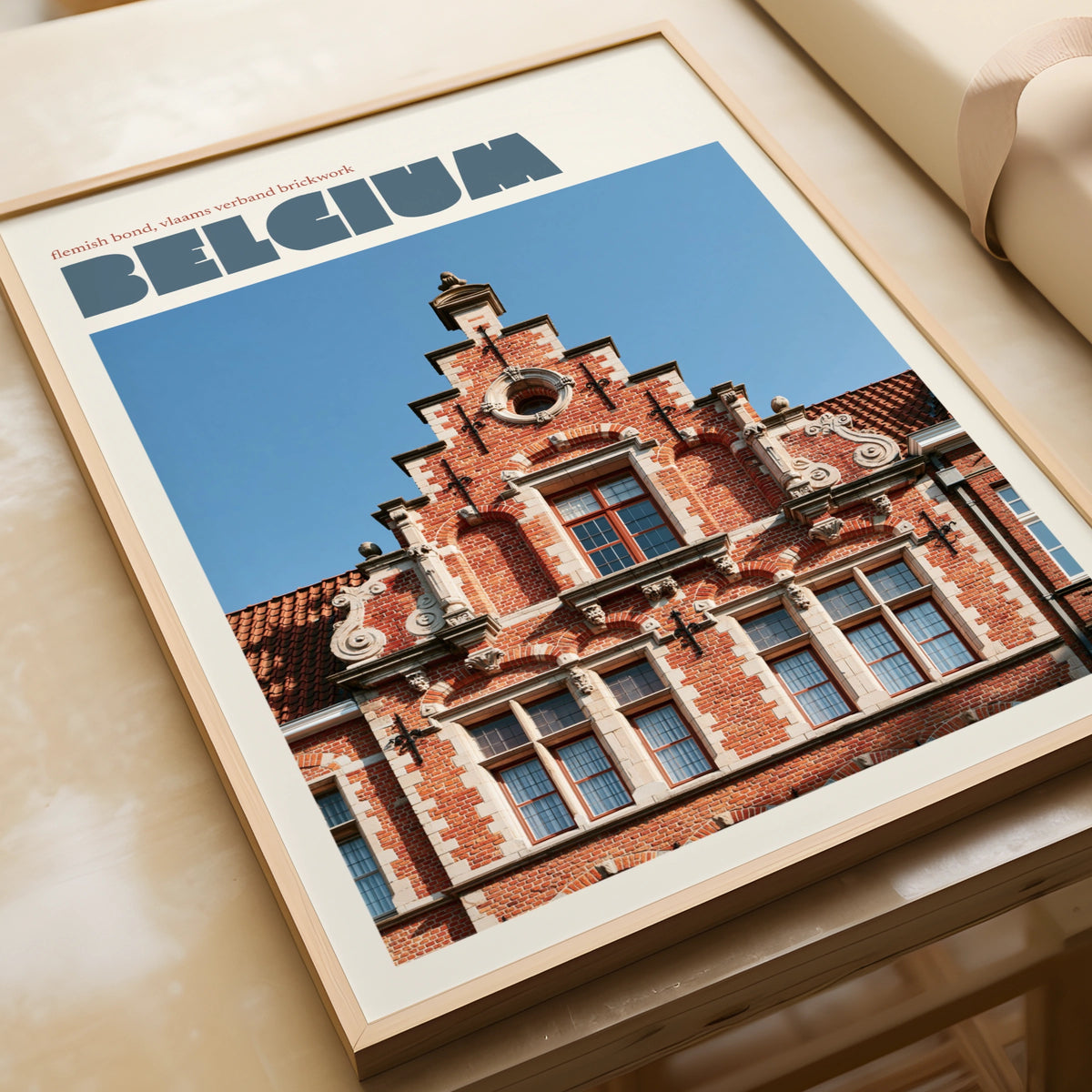 Belgium Travel Poster, Flemish Architecture Print, Retro Modern Style Europe Wall Art, Bruges Style Decor