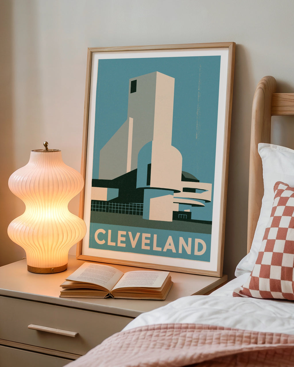 Cleveland Retro Travel Poster, Rock Hall Architecture Print, USA City Wall Art
