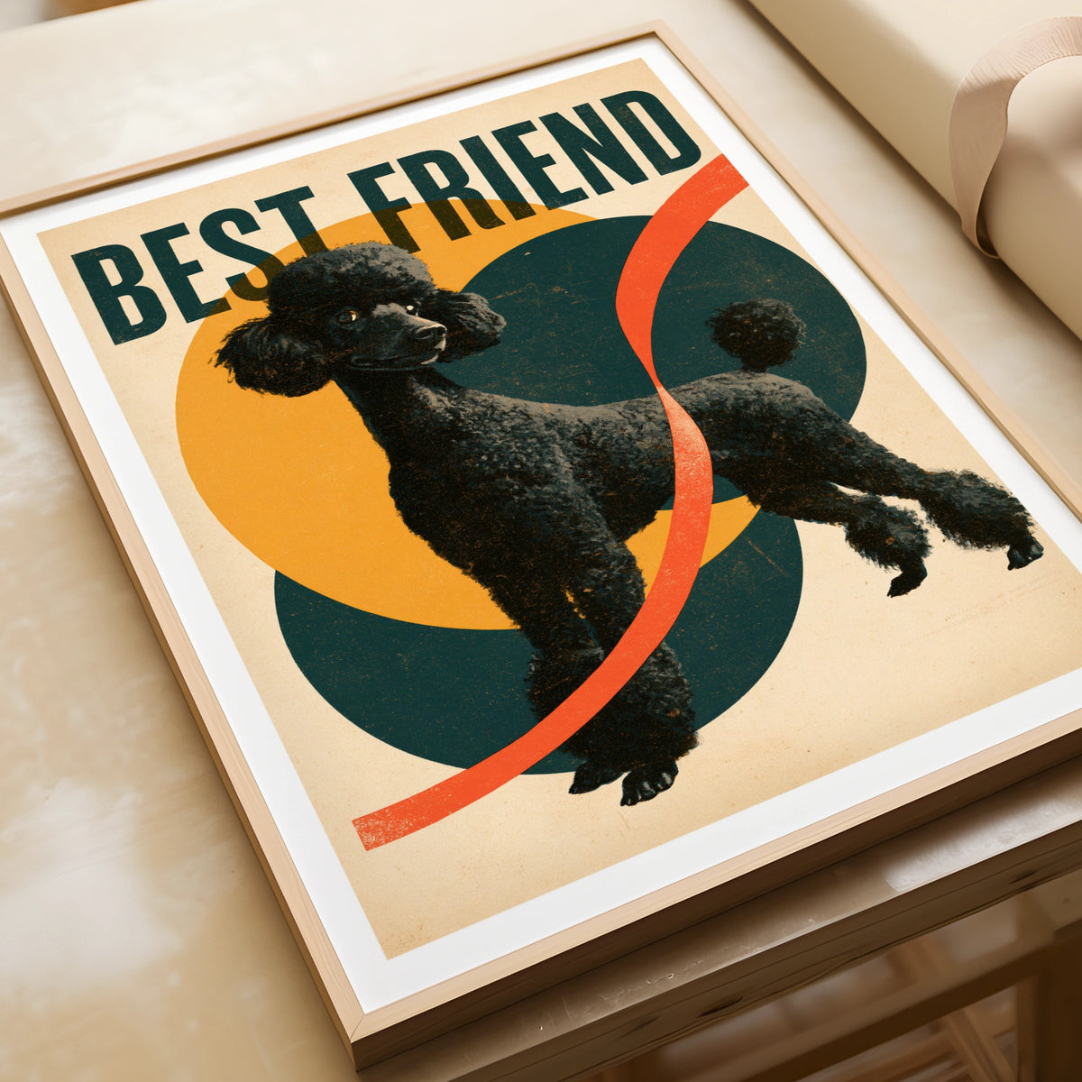 Black Poodle Retro Dog Print, Best Friend Vintage Style Poster, Teal Gold Wall Art