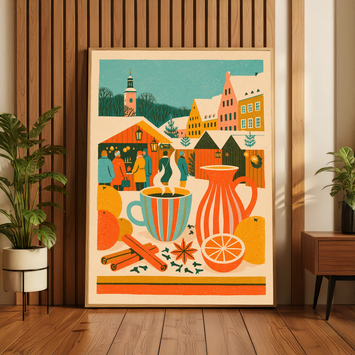 Vintage Food Poster Print, Mulled Wine Christmas Market, Rustic Kitchen Decor, Retro Mid Century