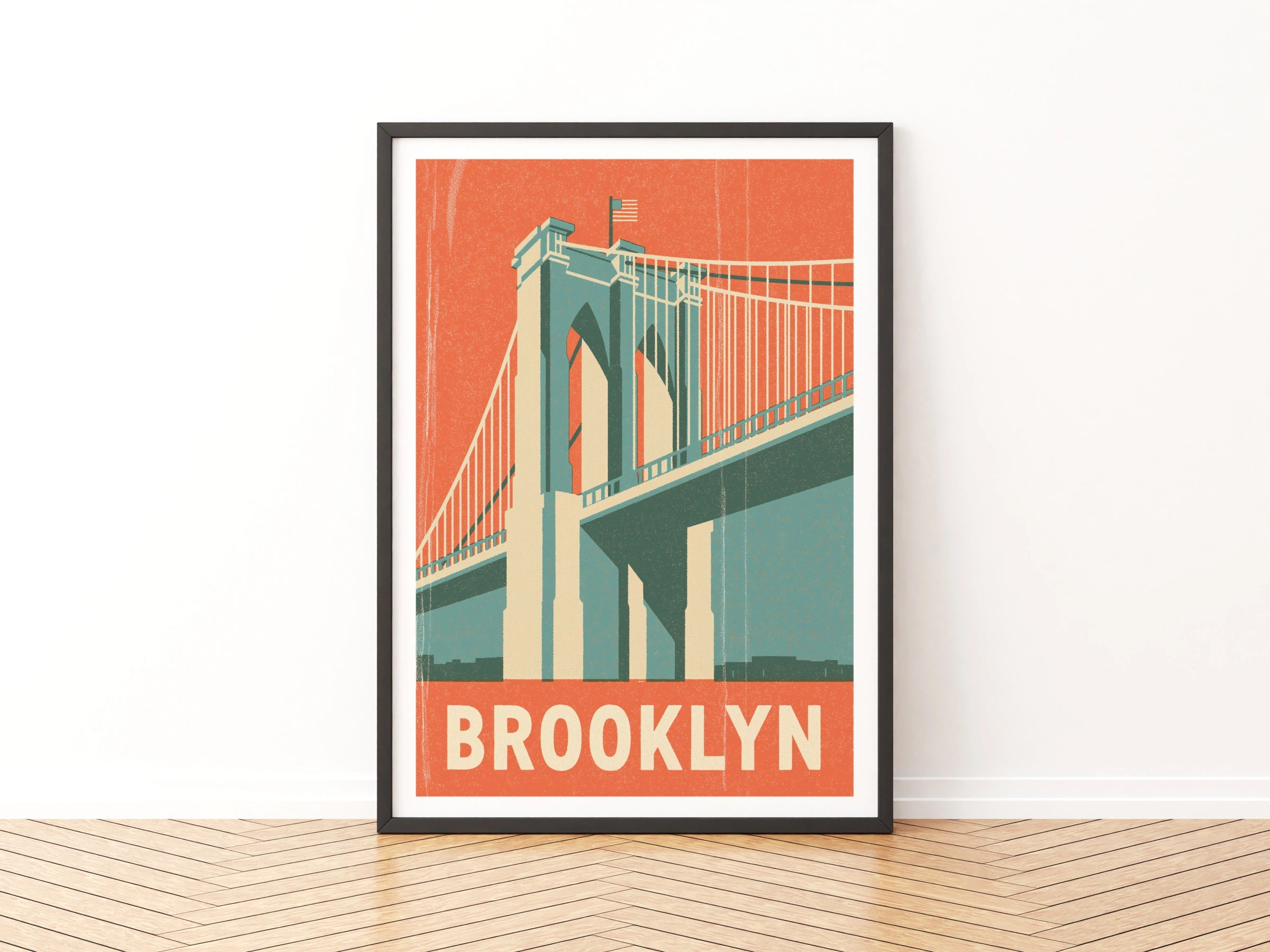 Brooklyn Bridge Retro Travel Poster, New York City Wall Art Print, NYC Vintage