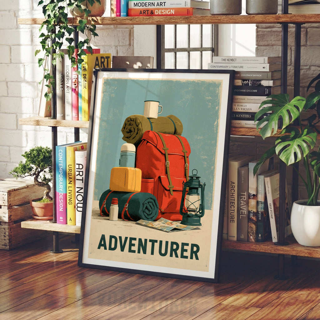 Adventurer Retro Camping Poster, Vintage Travel Print, Hiking Wall Art, Outdoor Gift