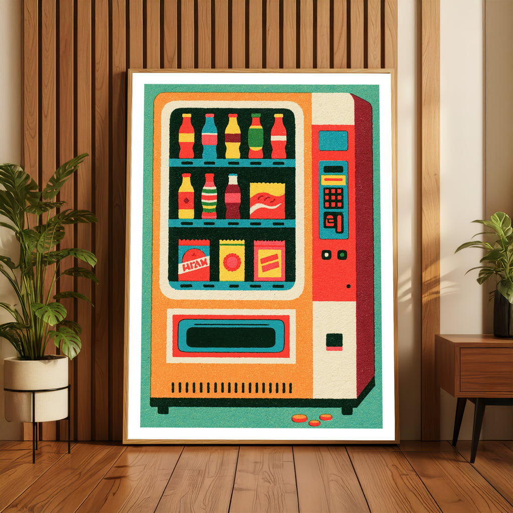 Retro Vending Machine Poster, Vintage Snack Print, Colourful Retro Kitchen Wall Art Decor