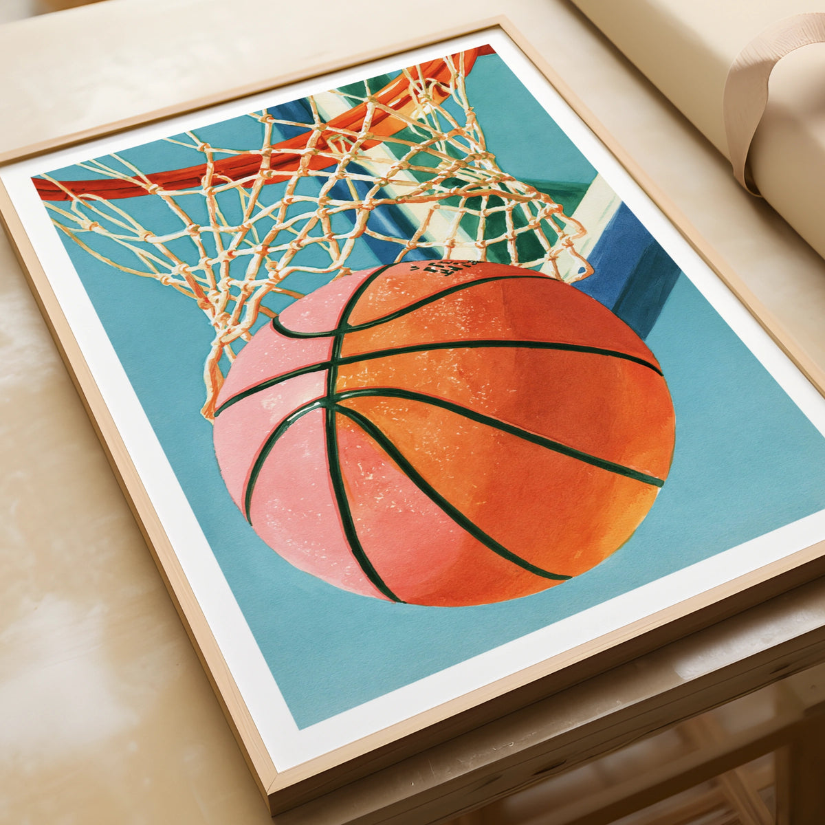 Basketball Hoop Art Print, Kids Sports Poster, Colourful Children's Wall Art Collectable