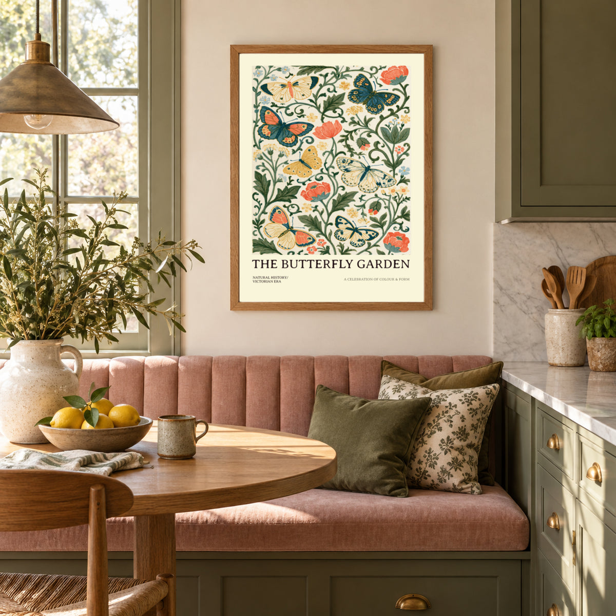Butterfly Garden Print, Botanical Wall Art, Victorian Natural History Poster, Floral Nature Decor