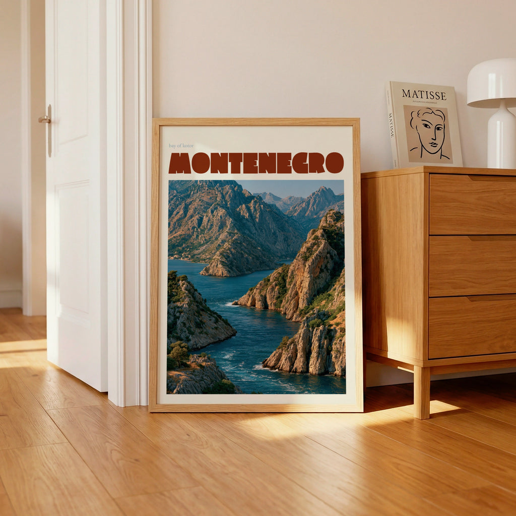 Montenegro Contemporary Travel Poster, Bay of Kotor Wall Art, Adriatic Balkans Print
