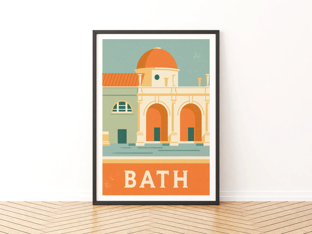 Bath Retro Travel Poster, Roman Baths Print, England Wall Art, Somerset Gift