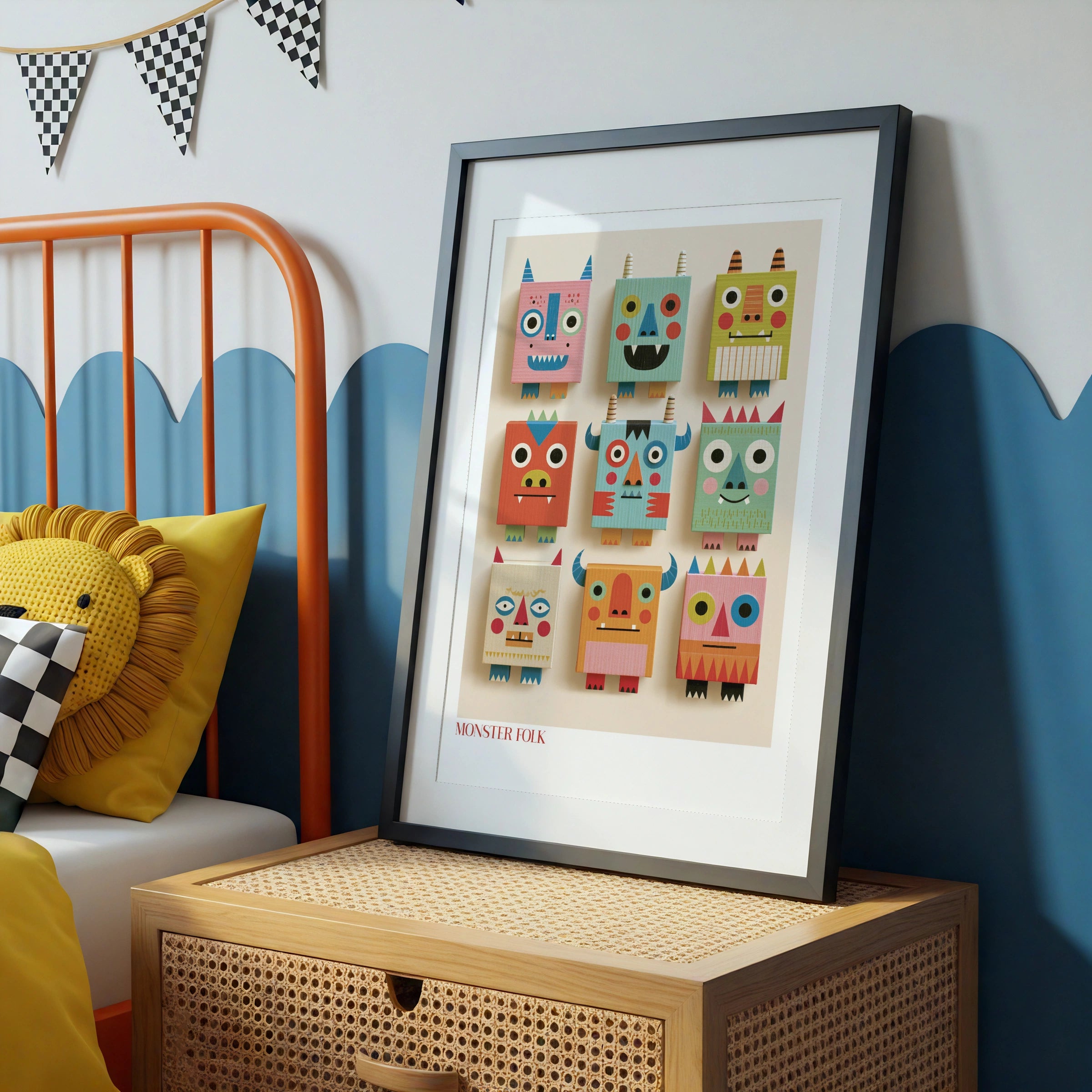 Monster Folk Kids Wall Art Print, Retro Nursery Poster, Colourful Children's Collectable Decor