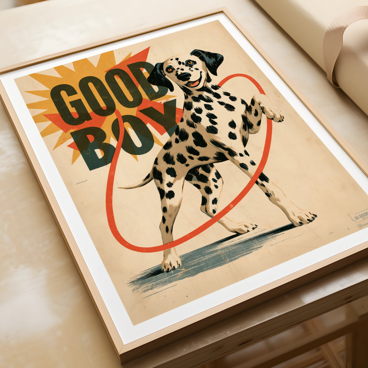 Good Boy Dalmatian Retro Dog Print, Vintage Style Spotted Dog Poster, Folk Art Wall Decor