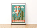 Albuquerque Retro Travel Poster, New Mexico Hot Air Balloon Cactus Desert Wall Art Print