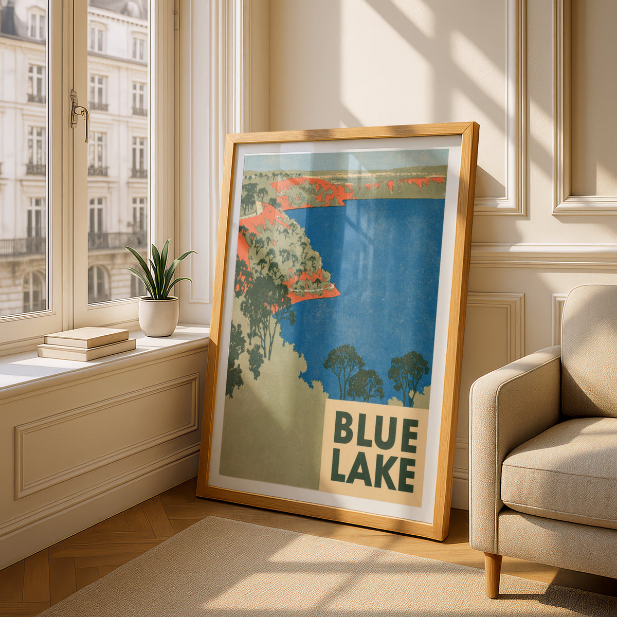 Retro Blue Lake Poster, Vintage Travel Print, Australian Landscape Wall Art, Mount Gambier