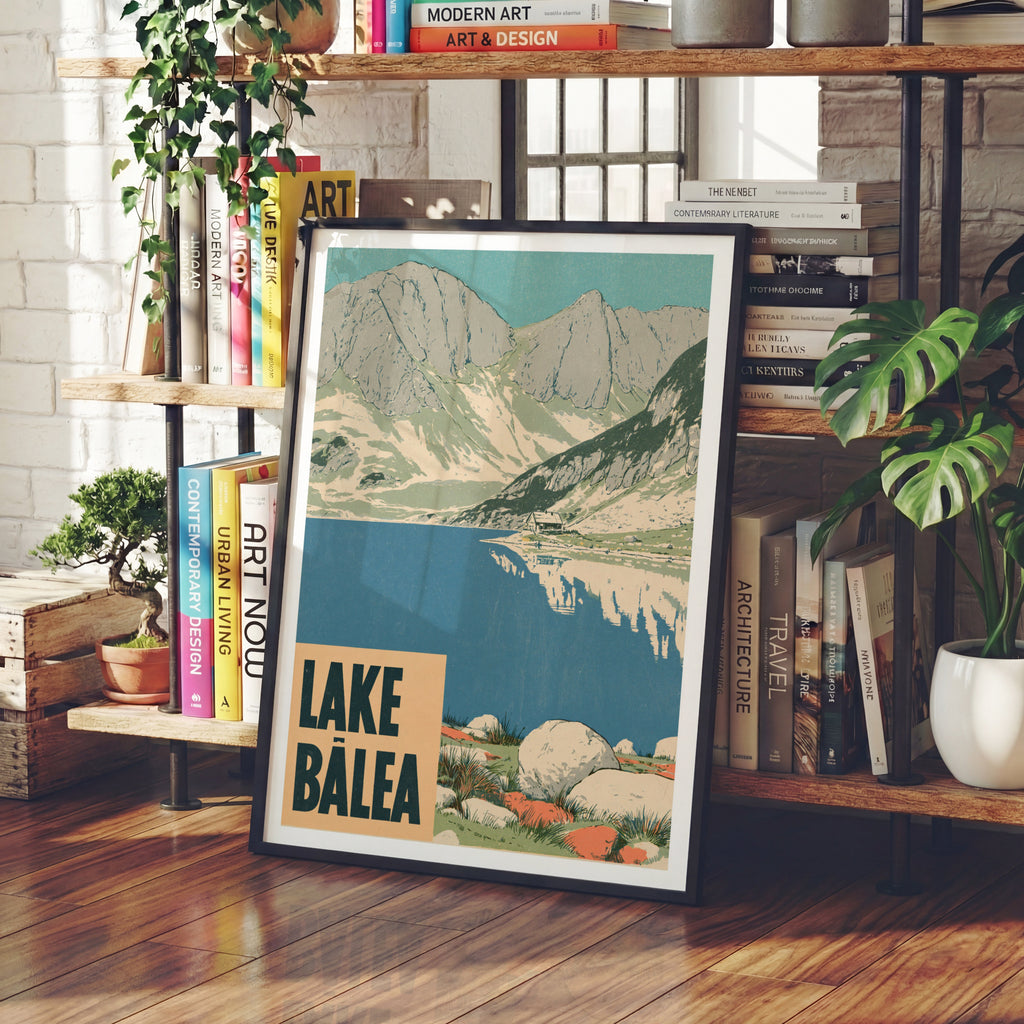 Retro Lake Balea Print, Vintage Travel Poster, Romania Carpathian Mountains Wall Art, Alpine