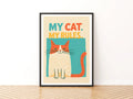 My Cat My Rules Retro Cat Print, Funny Cat Wall Art, Ginger Cat Folk Art Print