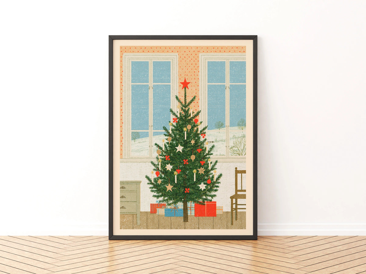 Retro Christmas Tree Poster, Vintage Festive Wall Art, Scandi Holiday Print, Cosy Xmas Decor