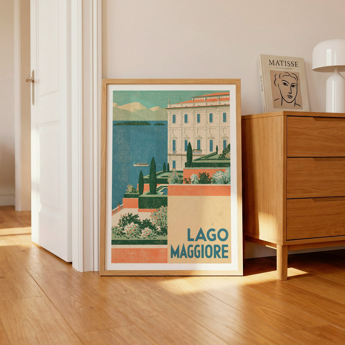 Retro Lago Maggiore Italy Print, Vintage Travel Poster, Italian Lake Wall Art, Terraced Garden Villa