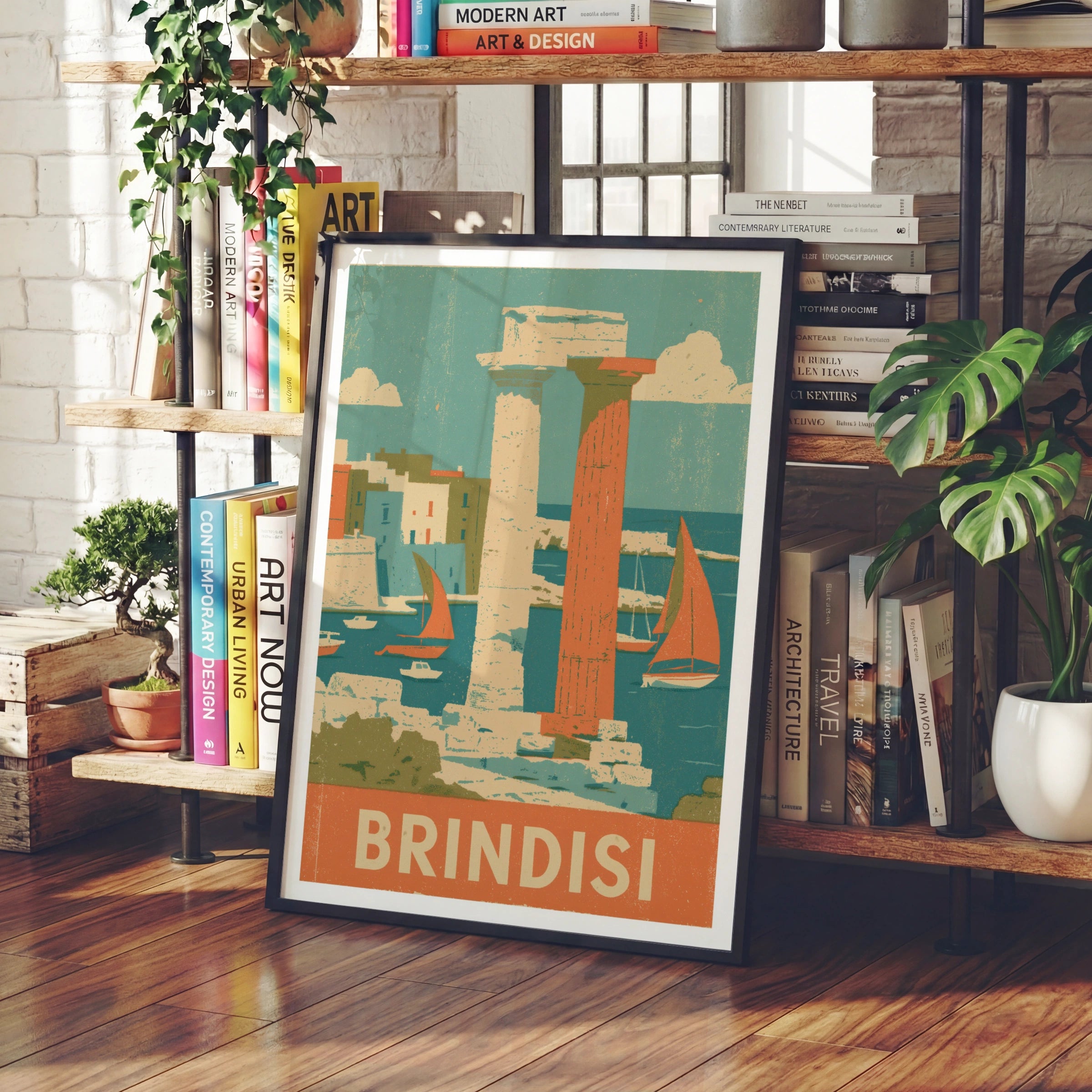 Brindisi Vintage Travel Poster, Italy Retro Wall Art Print, Puglia Sailing Harbour