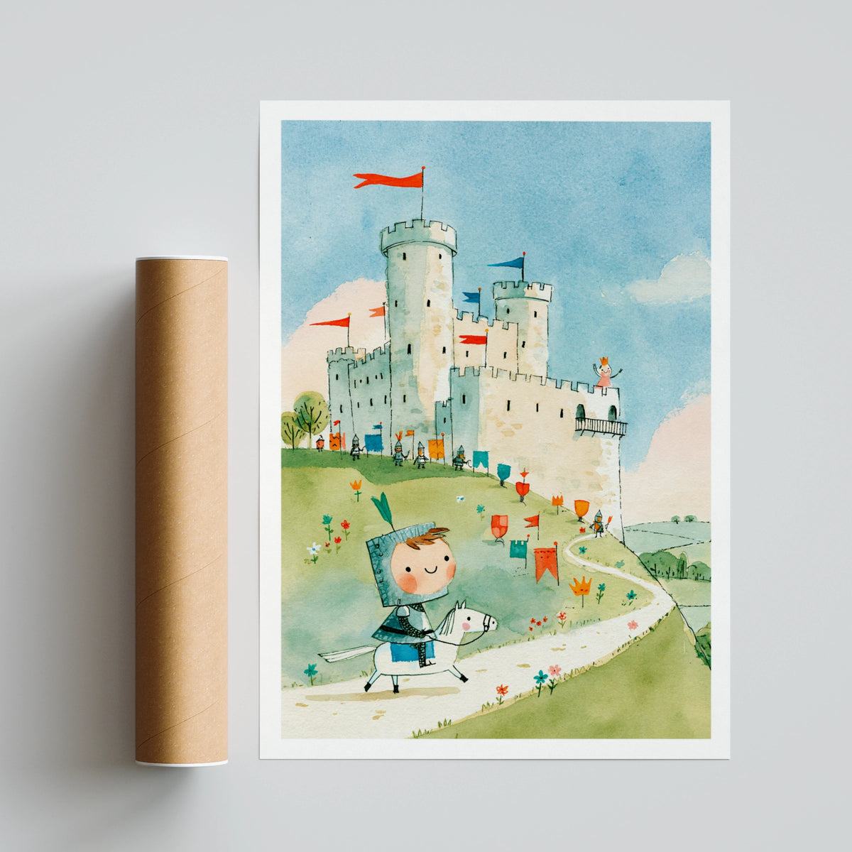 Retro Kids Castle Knight Print, Children's Wall Art, Nursery Poster, Little Folk Collectable
