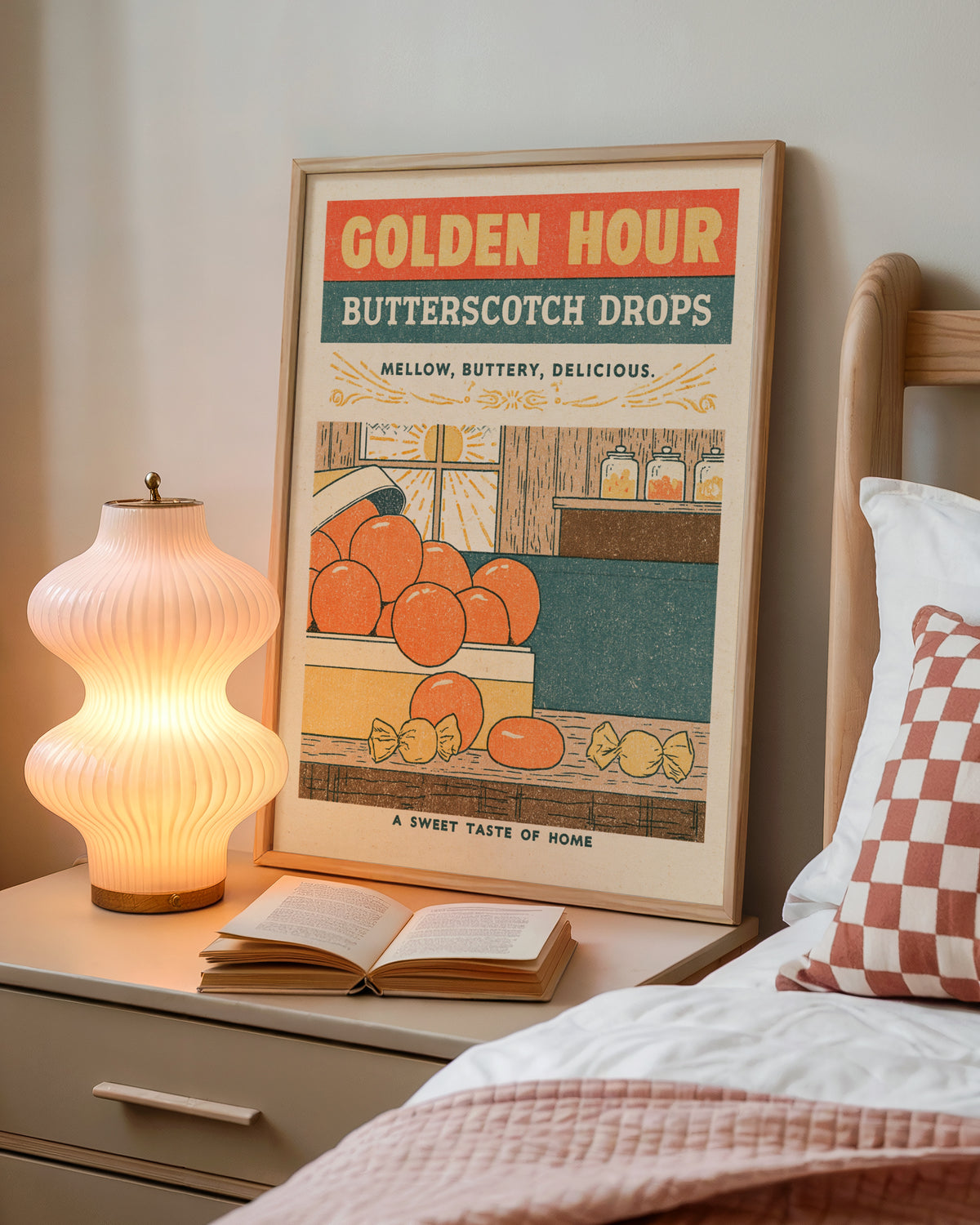 Contemporary Vintage Butterscotch Sweets Print, Retro Kitchen Wall Art, Sweet Shop Advert