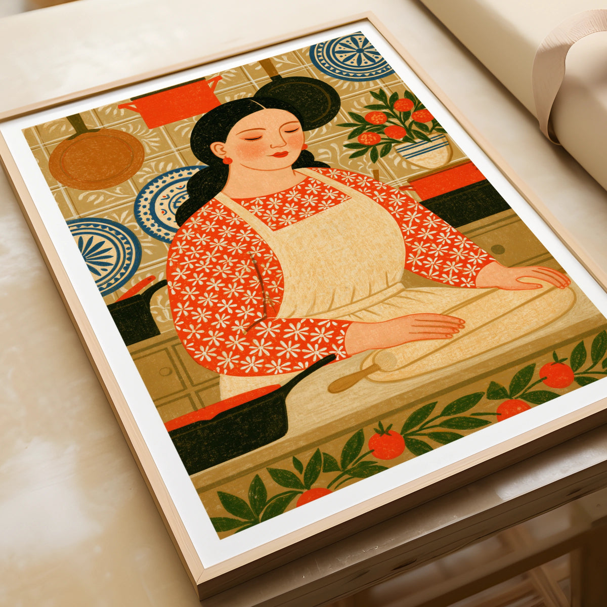 Baker Print, Rustic Kitchen Decor, Domestic Interior Illustrative Print