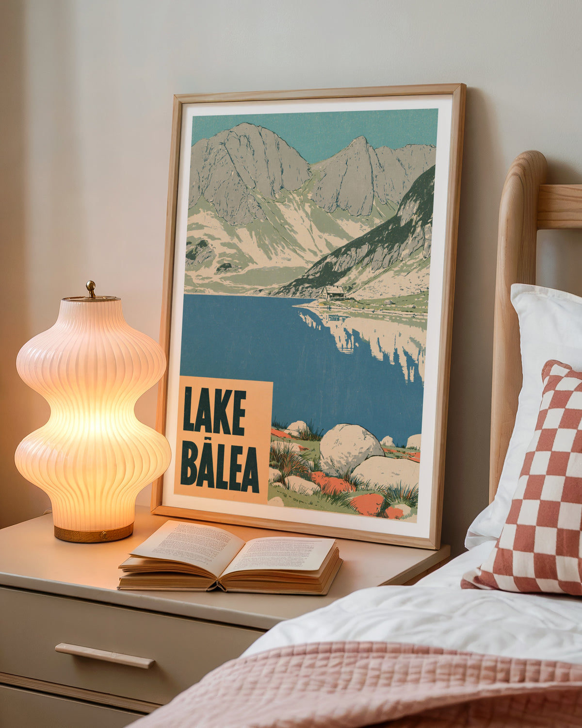 Retro Lake Balea Print, Vintage Travel Poster, Romania Carpathian Mountains Wall Art, Alpine