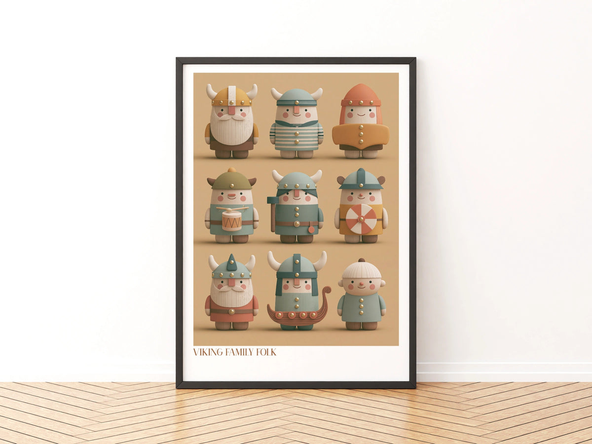 Viking Kids Wall Art, Retro Children's Print, Cute Folk Poster, Nursery Collectable