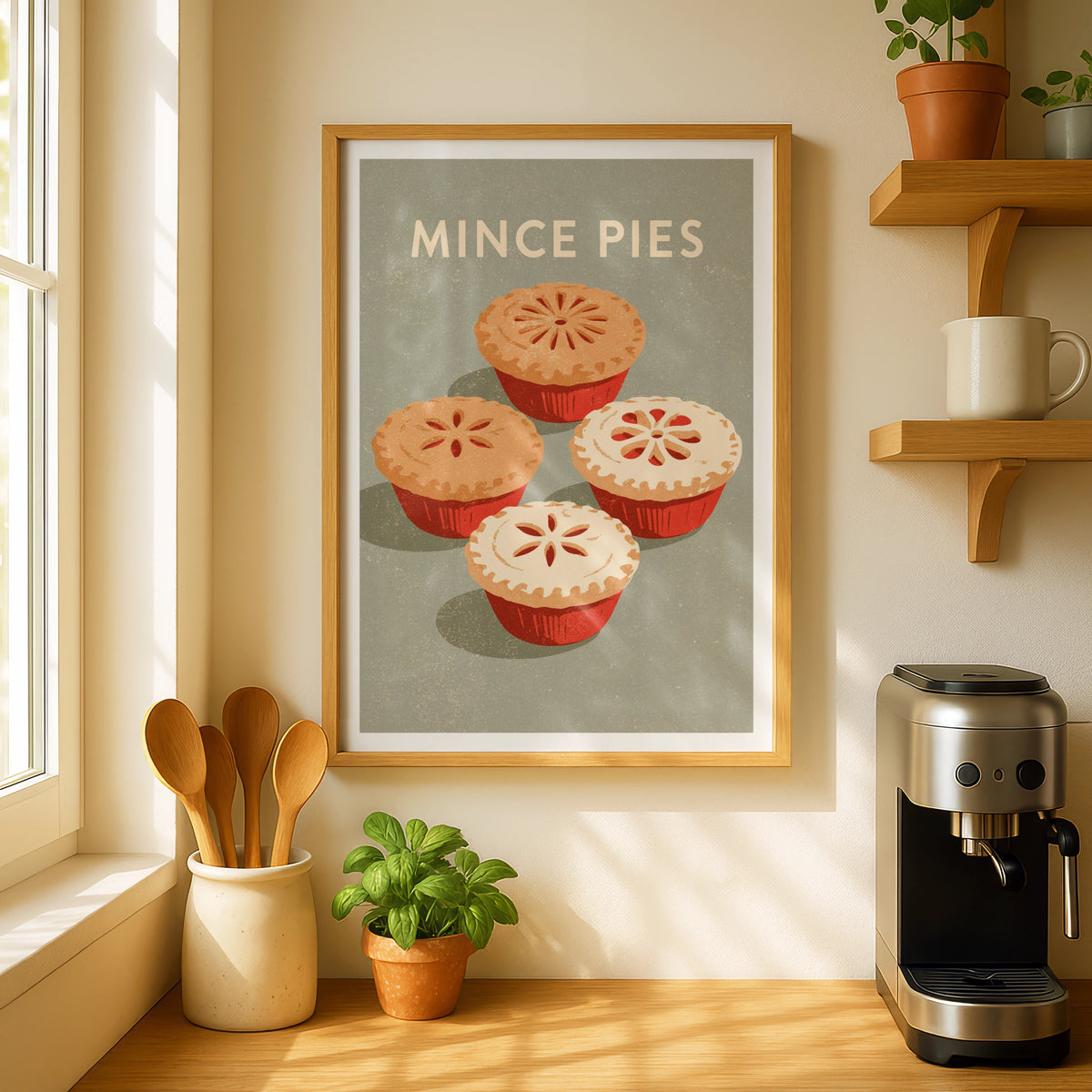 Mince Pies Vintage Food Poster Print | Rustic Kitchen Decor | Retro Mid Century Risograph Art
