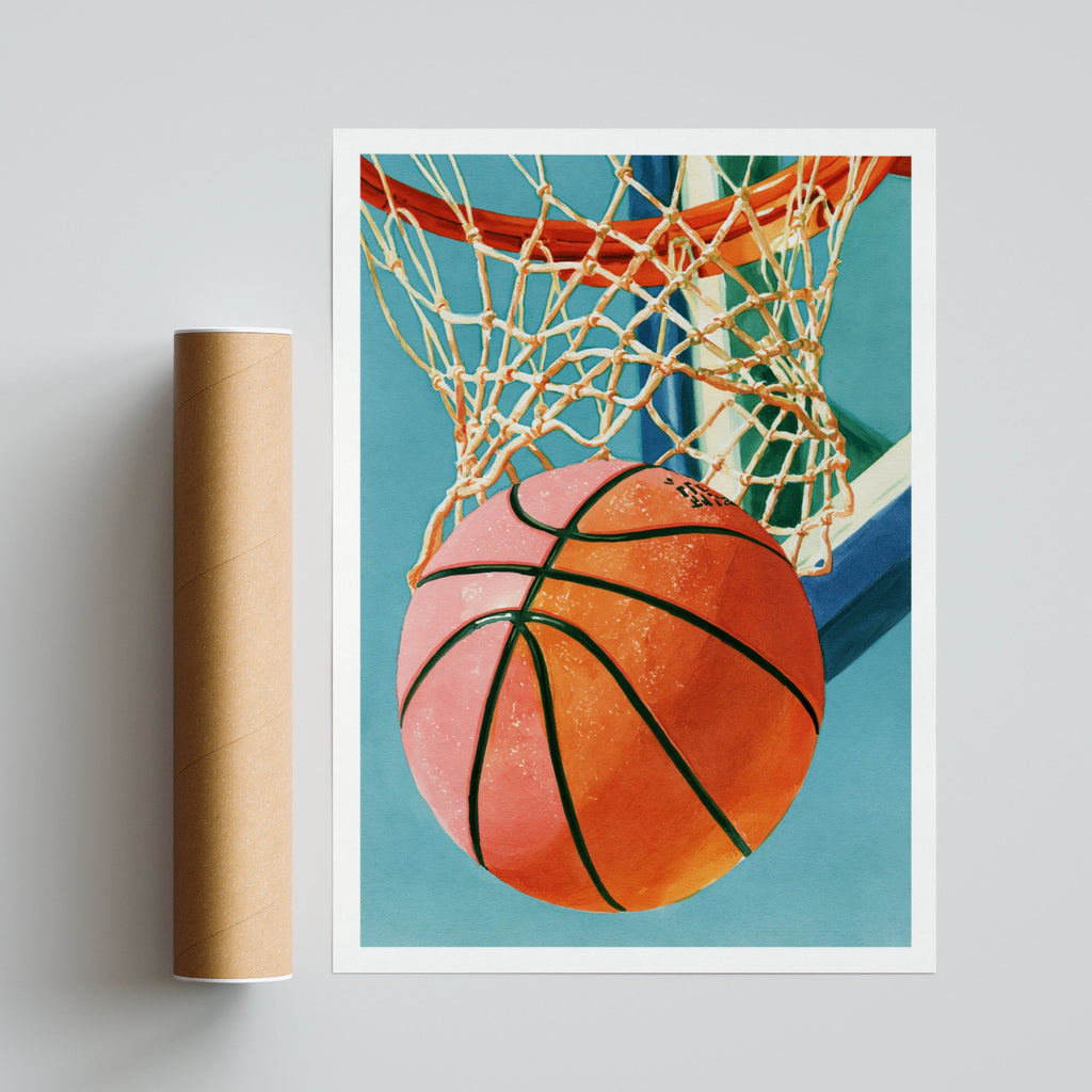 Basketball Hoop Art Print, Kids Sports Poster, Colourful Children's Wall Art Collectable