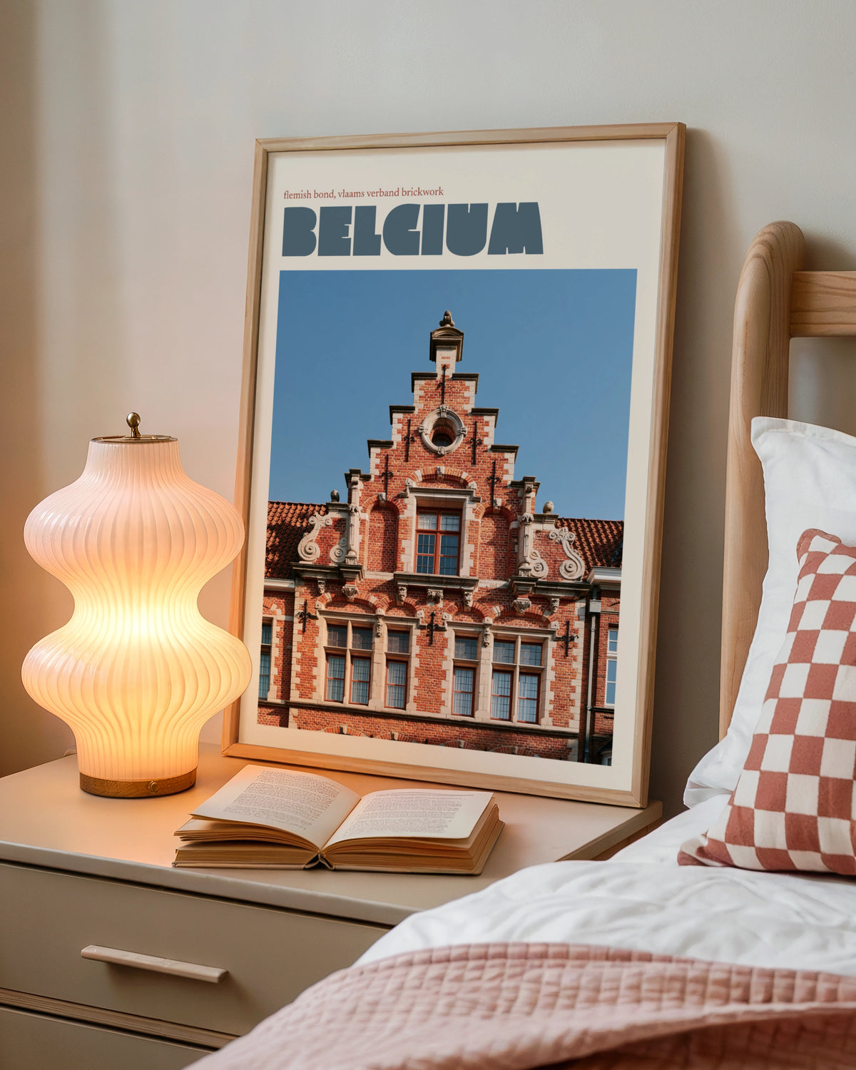 Belgium Travel Poster, Flemish Architecture Print, Retro Modern Style Europe Wall Art, Bruges Style Decor