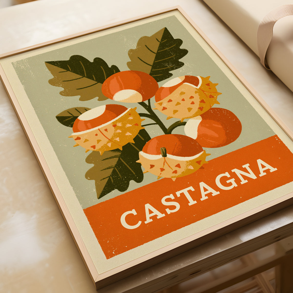 Retro Castagna Chestnut Print, Vintage Food Poster, Kitchen Wall Art, Italian Autumn Botanical Decor