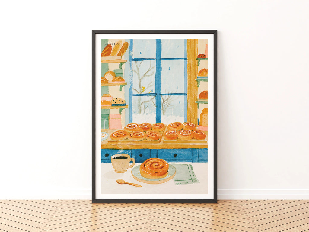 Vintage Food Poster Print, Cosy Cafe Bakery Wall Art, Rustic Kitchen Decor, Retro Mid Century
