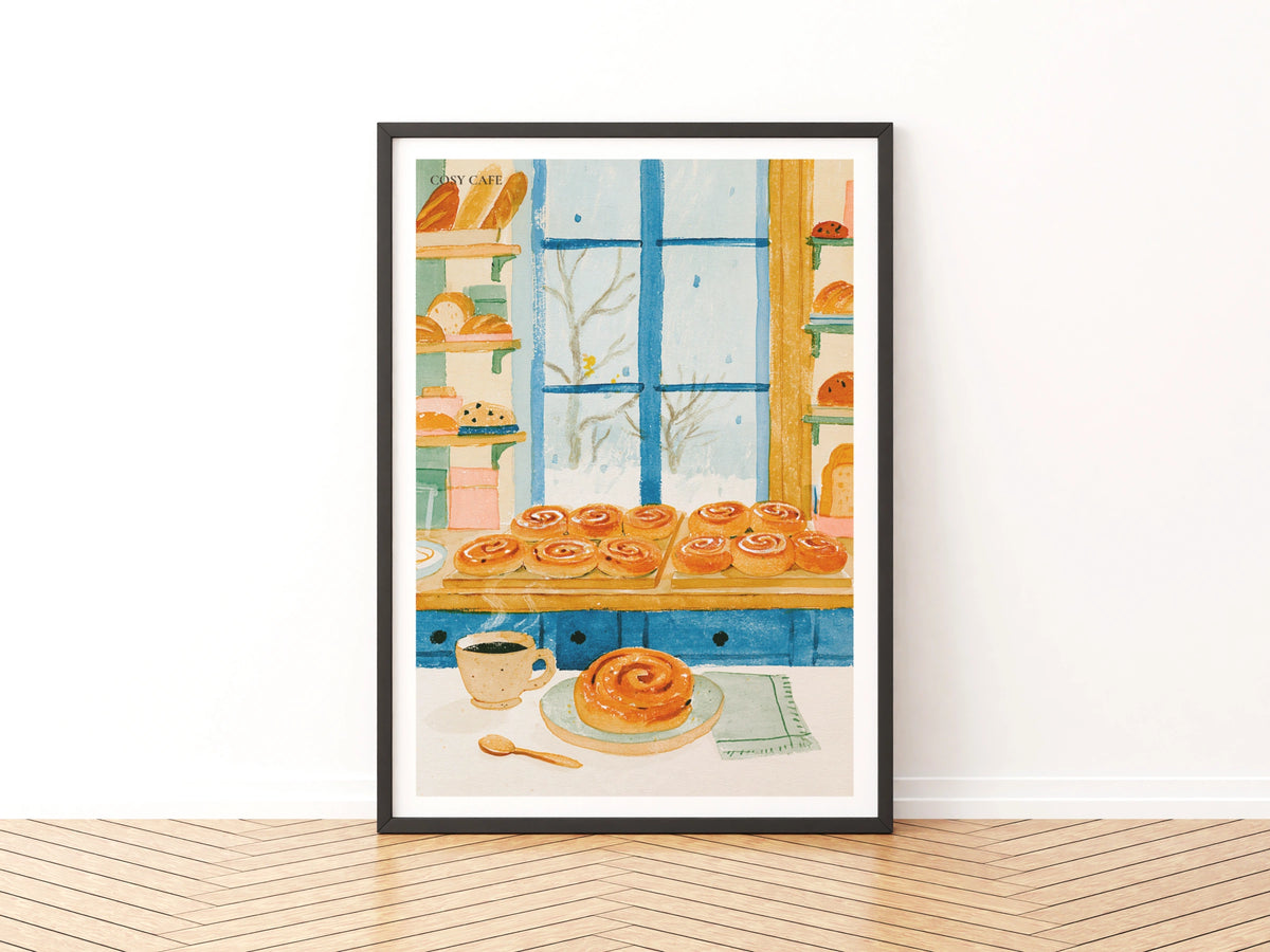 Vintage Food Poster Print, Cosy Cafe Bakery Wall Art, Rustic Kitchen Decor, Retro Mid Century