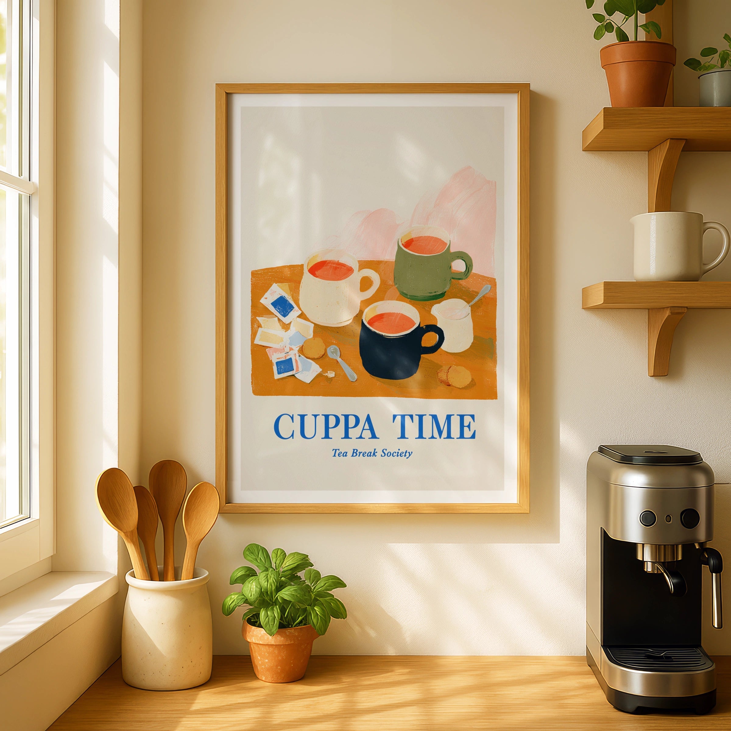 Cuppa Time Tea Print, Vintage Food Poster Print, Rustic Kitchen Decor, Retro Mid Century Risograph